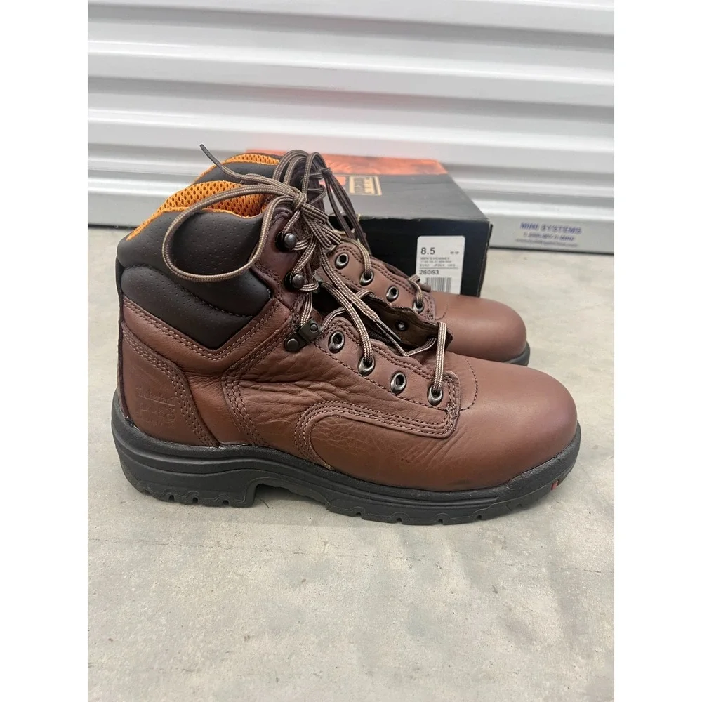 Timberland Pro Titan Work Boots Men US 8.5 Dark Brown Leather Lace Up Waterproof
